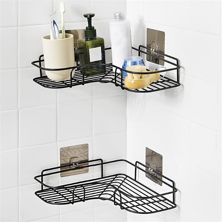 1pc/2pcs Punch Free Corner Shelf, Bathroom Rack Shelf, Bathroom Toilet Seamless Wall Mounted Tripod, Storage Rack