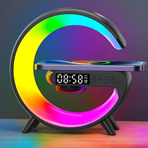 Altoparlante wireless intelligente RGB con ricarica wireless - Lampada da comodino multifunzione, musica per svegliarsi e sveglia all'alba, visualizzazione dell'ora, illuminazione per dormire - Regalo perfetto per tutti