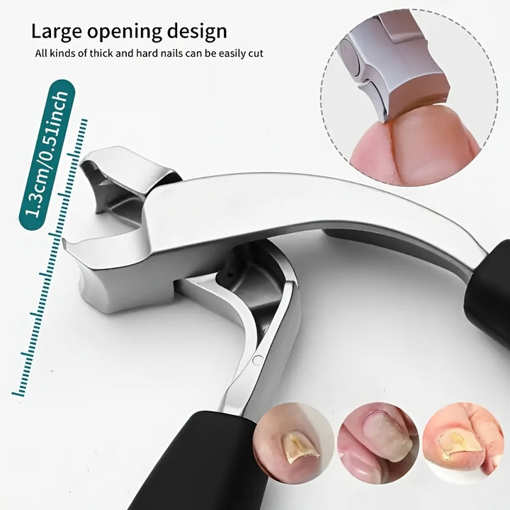 Modern Stainless Steel Nail Clipper with Concave Blade, Curved Design, Large Opening for Thick Nails, Elderly-Friendly, No Splashing, Precision Toenail Trimming, Long Handle