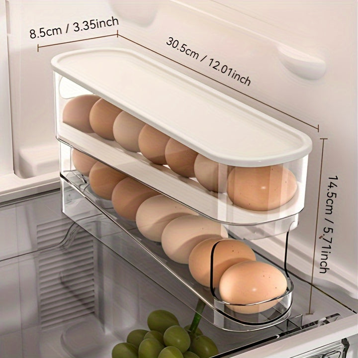 Space-Saving Double-Layer Rolling Egg Storage Box for Refrigerator - Durable, Washable Plastic, No Batteries Required - Ideal for Home Organization