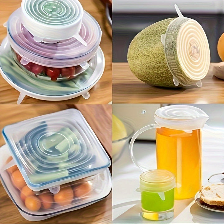 Reusable 6pcs Silicone Stretch Lids - Durable Food Storage Lids For Bowls - Dishwasher And Refrigerator Safe Storage