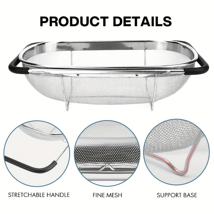 Expandable Stainless Steel Filter with Fine Mesh And Drain Basket - Suitable for Vegetables And Fruits, Kitchen Essentials, Food Safety, Filtered Vegetables, father gift