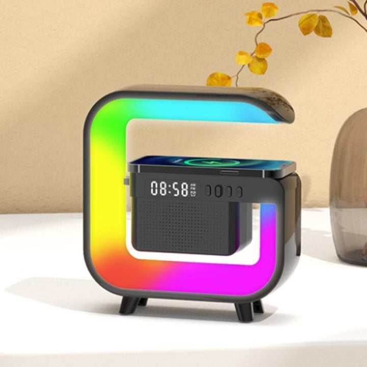 5in 1 Wireless Music Station Light Atmosphere Light, Alarm Clock, 24 Hours Time Display with Wireless Charging Can Be Plug-in TF Card Play MP3 for Home Bedroom Use, Atmosphere Lamp