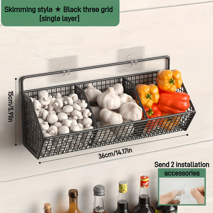 1pc Wall Mounted Kitchen Storage Basket - Multi-Purpose Hanging Storage Rack for Garlic, Onions & Vegetables - Durable Shelf Bins - Perfect for Storage Needs in Small Bathrooms and Kitchens, Bathroom Accessories