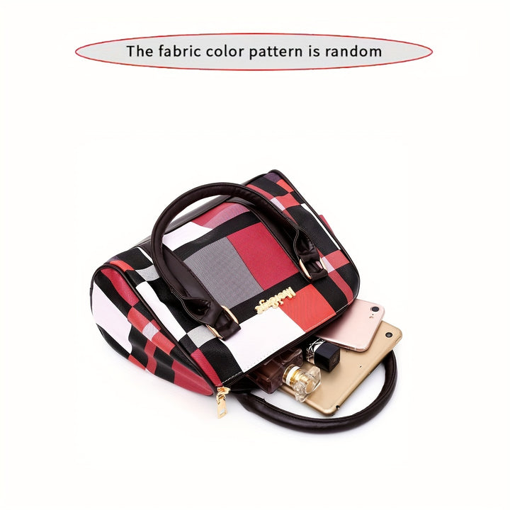 Large Capacity 6pcs/set Checkered Pattern Bag - Shoulder, Crossbody, Clutch, Long & Short Wallet