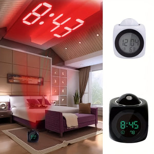 1pc Digital Projection Alarm Clock with LED Display, Voice Prompt, Thermometer, Snooze Function, USB Powered, Irregular Shape, Travel-Alarm-Clock, Includes 3 AAA Batteries - LCD Time Projector