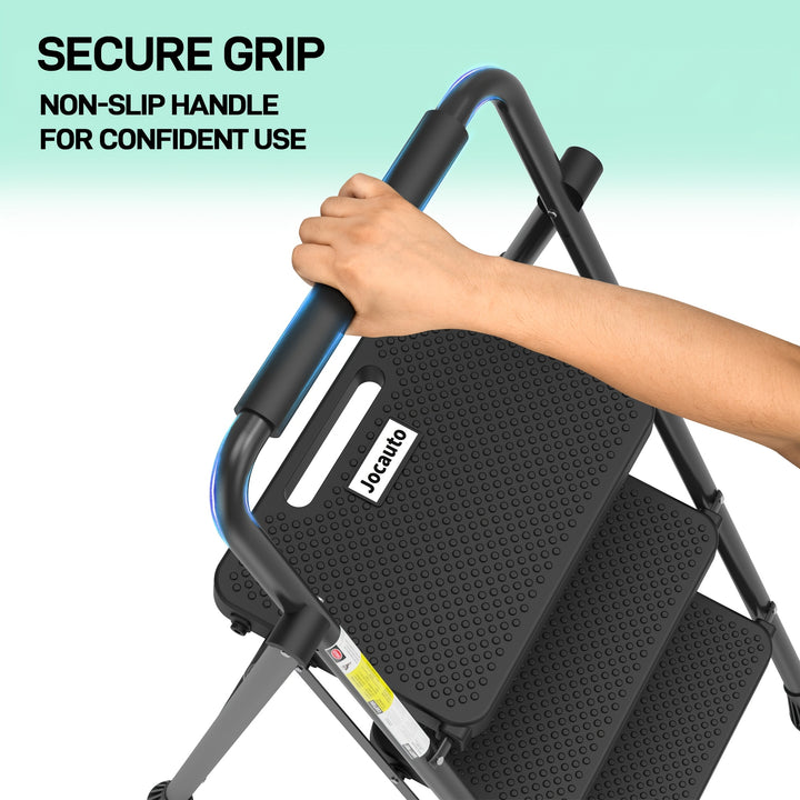 Échelle pliante robuste 2/3 marches avec capacité de 800 lbs - Escabeau avec poignée de confort - Idéal pour la maison, la cuisine et le bureau