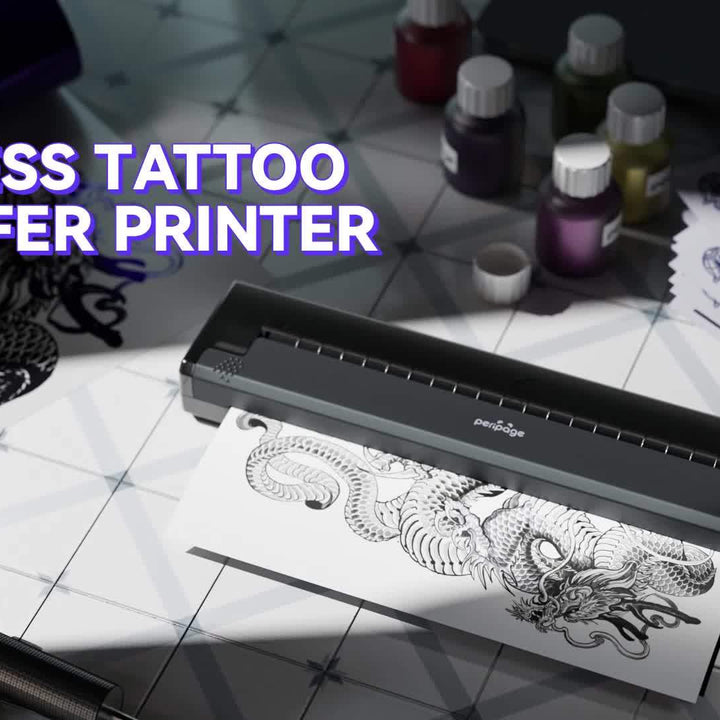 Peripage P90 Tattoo-Schablonendrucker Tattoo-Drucker Thermodrucker für DIY-Tattoos, Valentinstagsgeschenk Mini tragbarer Drucker, kompatibel mit Smartphone und PC, iOS, Android, mit 5 Stück A4 Tattoo-Papier