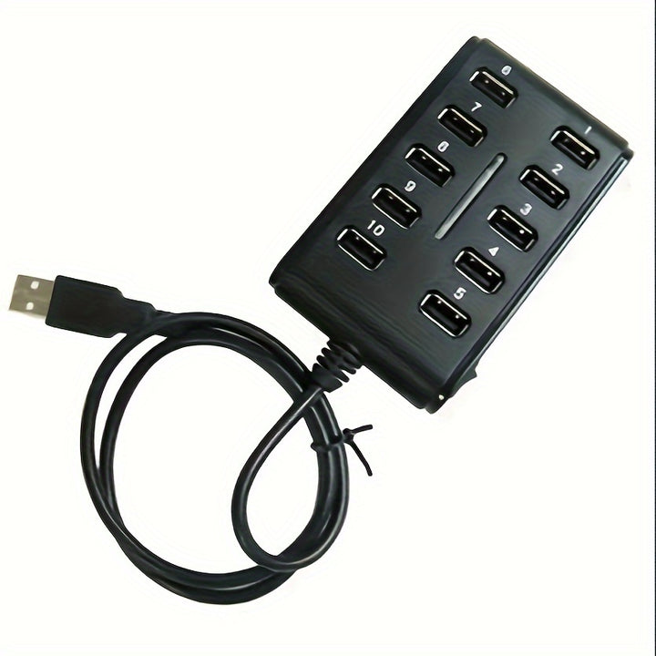 1pc Portable General Purpose Work Home With Switch ABS Plastic Double Row Ten Port USB HUB