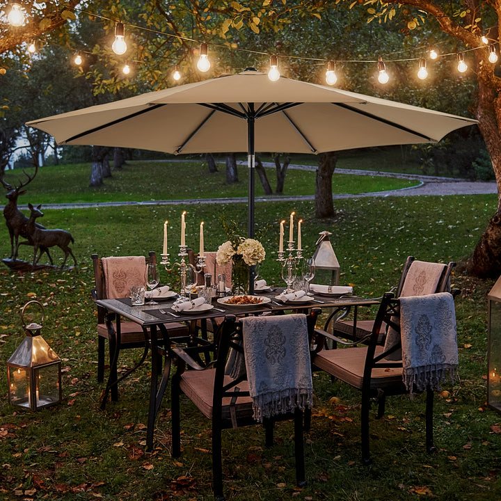 9 FT Outdoor Umbrella, Outdoor Furniture, Patio Table Umbrella With Push Button Tilt And Crank, Pool Beach Yard Umbrella For Commercial & Residential With 8 Sturdy Ribs