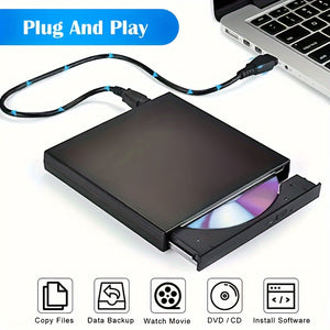 Compact USB 2.0 External CD/DVD Drive - Portable CD-RW & DVD-RW Burner for Laptops and Desktops, for Return School