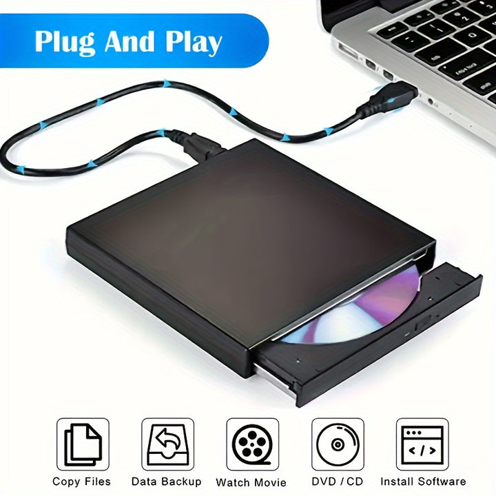 Compact USB 2.0 External CD/DVD Drive - Portable CD-RW & DVD-RW Burner for Laptops and Desktops, for Return School