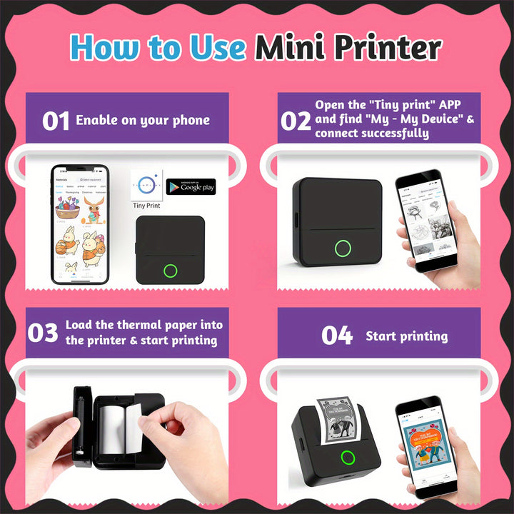 Impresora de Etiquetas Mini Sin Tinta – Impresora de Bolsillo para Notas, DIY, Estudio y Etiquetas – Portátil y Compacta, Compatible con Teléfono para Imprimir Fácilmente en Cualquier Lugar