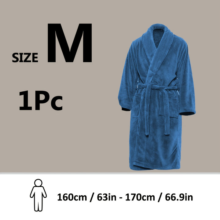 Unisex Extra Warm Coral Fleece Bathrobe Mens and Women Adult Robes for Your Bathroom Bedroom Shawl Collar Robes