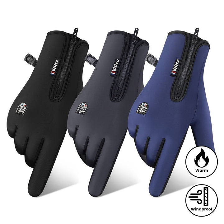 Warm Touchscreen-Friendly Vilico Winter Cycling Gloves - Windproof Polyester Ski & Bike Gloves with Zipper Closure and Adjustable Strap, Available in Black, Charcoal, and Blue
