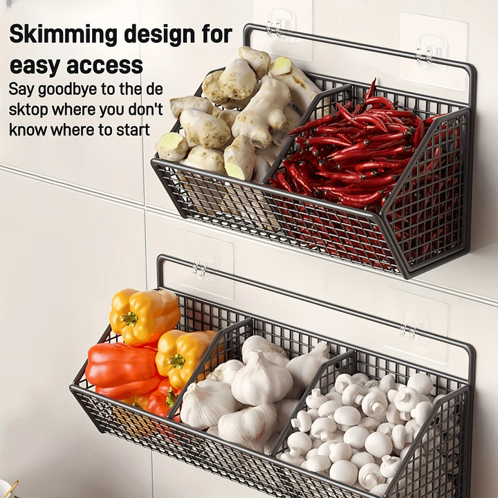 1pc Wall Mounted Kitchen Storage Basket - Multi-Purpose Hanging Storage Rack for Garlic, Onions & Vegetables - Durable Shelf Bins - Perfect for Storage Needs in Small Bathrooms and Kitchens, Bathroom Accessories