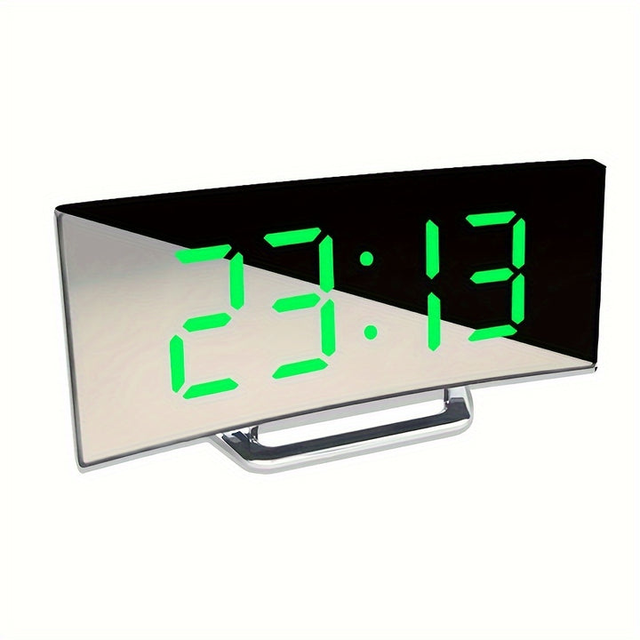 Modern LED Mirror Clock with Curved Display - Silent Digital Alarm, Dimmable, USB or Battery Powered, ABS Material - Perfect for Home Decor