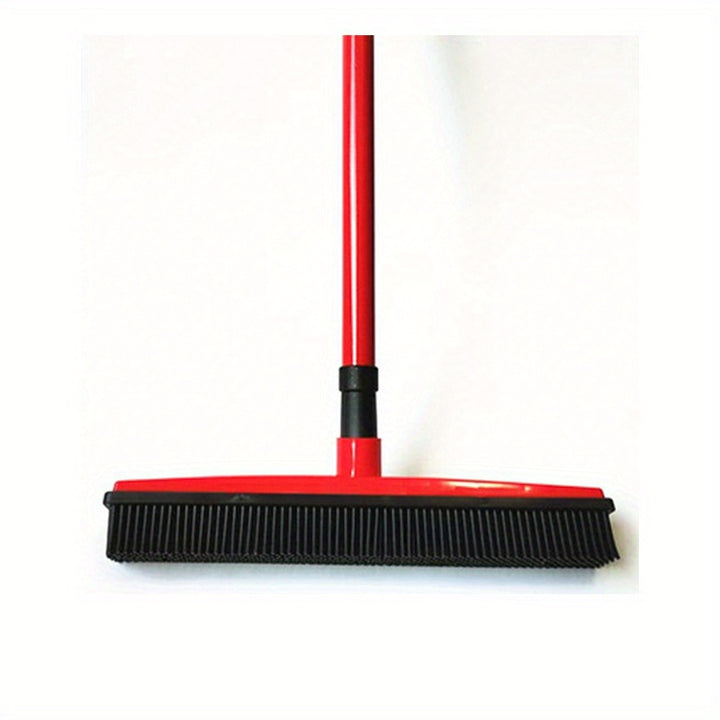 [Long Handle Pet Hair Remover] Pet Hair Remover Rubber Broom With Squeegee - Carpet Rake For Floor Cleaning - Long Handle Push Sweeper - Ideal For Collecting Pet Hair And Debris