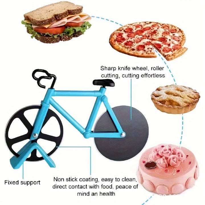 1pc Creative Bicycle-Shaped Pizza Cutter with Dual Stainless Steel Wheels - Easy-Clean, Stand-Up Design for Pizza, Bread & Dough Cutting - Ideal Gift for Pizza Lovers & Cyclists