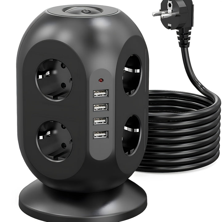 12-way power strip with 4 USB, multi-socket tower, 1.8m extension cable, power strip with double for Switch, desktop socket tower surge protection for garden, office, kitchen