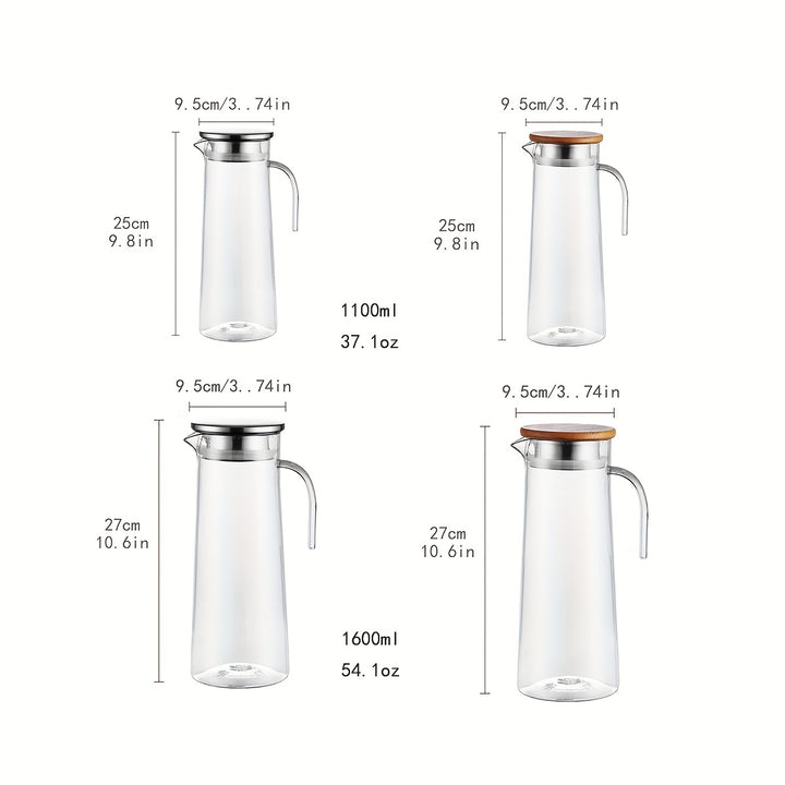 37.1oz/54.1oz Heavy Duty 1pc Water Pitcher With Stainless Steel or Wooden Lid, For Juice, Bubble Tea, Summer Drinkware, Kitchen Stuff, Home Kitchen Items, Birthday Gifts