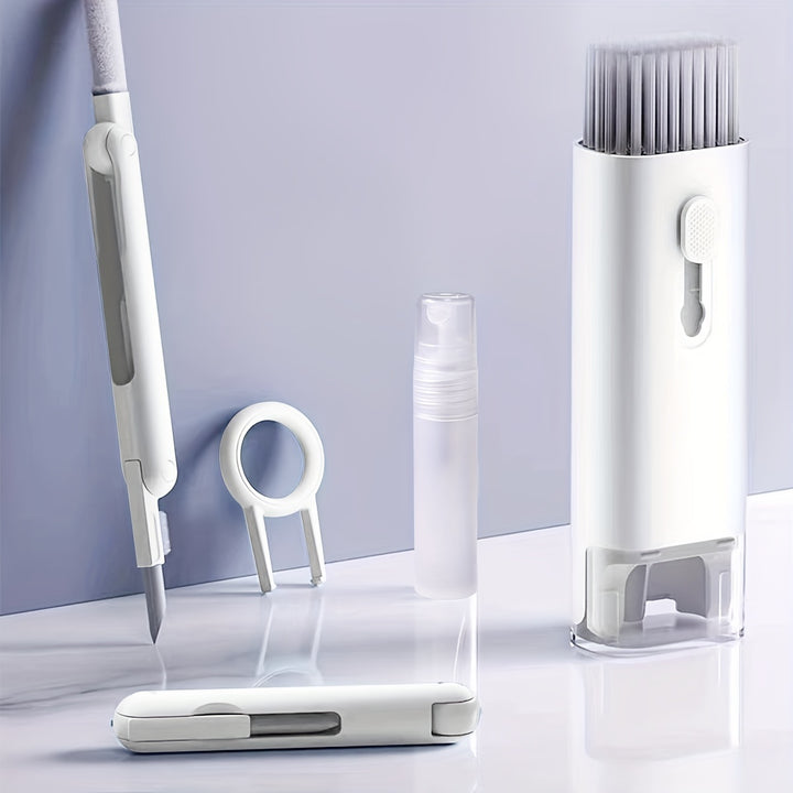 Multi-Function Digital Equipment Cleaning Kit – Dust Removal Tools for Keyboard, Laptop, Earphone Ports, Mobile Phone - Non-Electric, Soft Bristle Brush Set with Integrated Spray Cleaner and Microfiber Tip