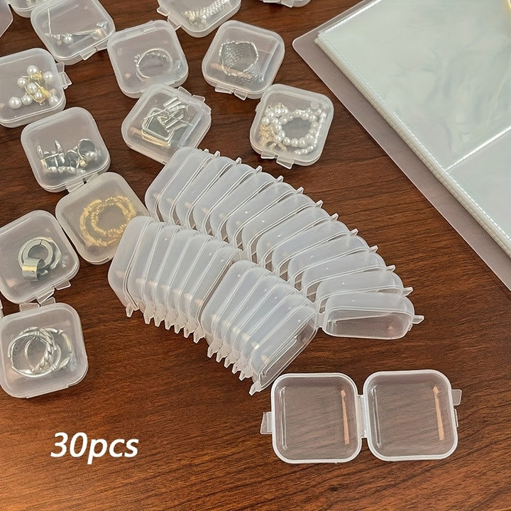 30pcs Transparent Plastic Jewelry Storage Boxes with Lids, Mini Square Containers for Beads, Earrings, Small Crafts Organization, Home Bedroom Accessory Box, Craft and Sewing Supplies Storage