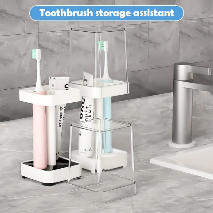 Toothbrush Holder with Cup, Suitable for Ordinary Toothbrush, Can Store Toothpaste, Three Teeth Brush And Toothpaste Holder, Suitable for Electric Toothbrush, Dental Floss, Razor Countertop Storage