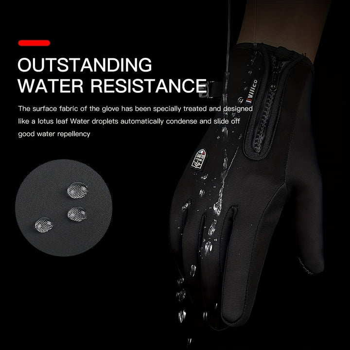 Warm Touchscreen-Friendly Vilico Winter Cycling Gloves - Windproof Polyester Ski & Bike Gloves with Zipper Closure and Adjustable Strap, Available in Black, Charcoal, and Blue