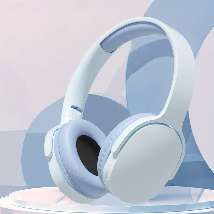 GENAI P2961 Over-Ear Wireless Headphones - Sleek White & Beige, 20H Playtime, Comfortable & Foldable, Wireless Connectivity, Noise-Canceling Mic, Ideal for Travel, Home, Office - Perfect Gift for Women, Teens