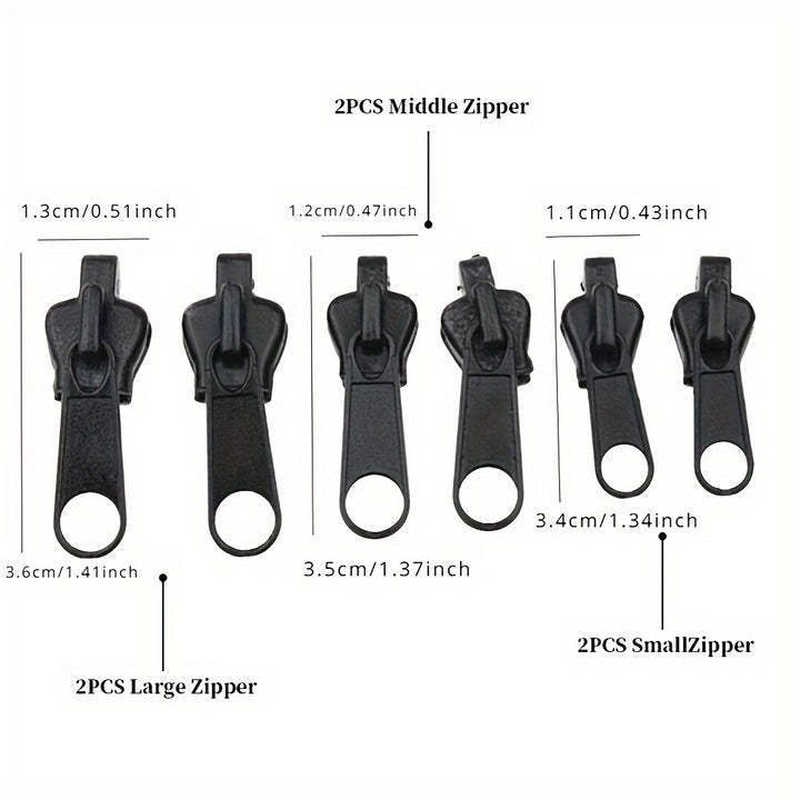 6pcs Instant Zipper Repair Kit With Universal Design & Multiple Sizes, Replacement Zipper