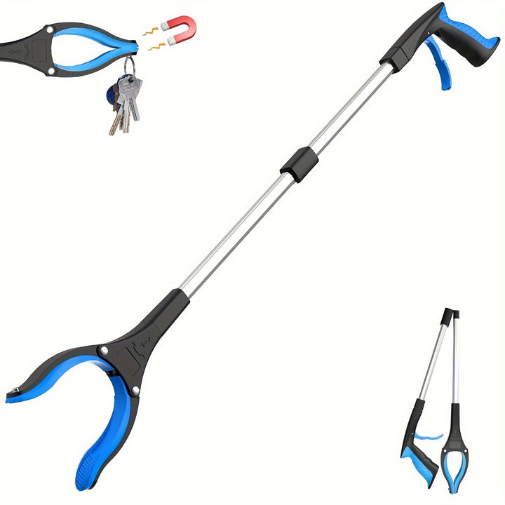 32" Folding Grabber Tool - Strong Magnetic Tip Lightweight Garbage Picker with 4" Wide Claw Mouth - Suitable for Elderly Use