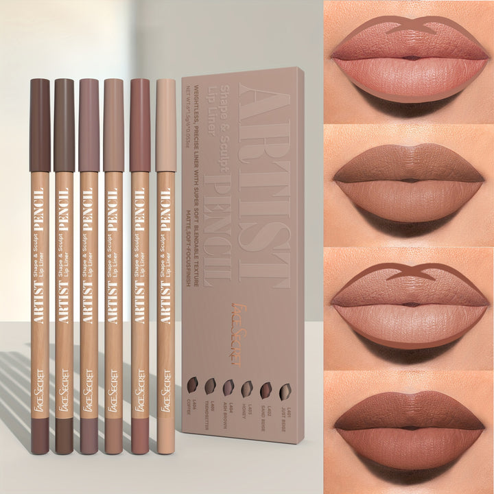 Long-lasting Waterproof Matte 6pcs Nude Lip Liner Set - Natural, Easy to Color, Non-smudge, Durable, Suitable for Daily Makeup