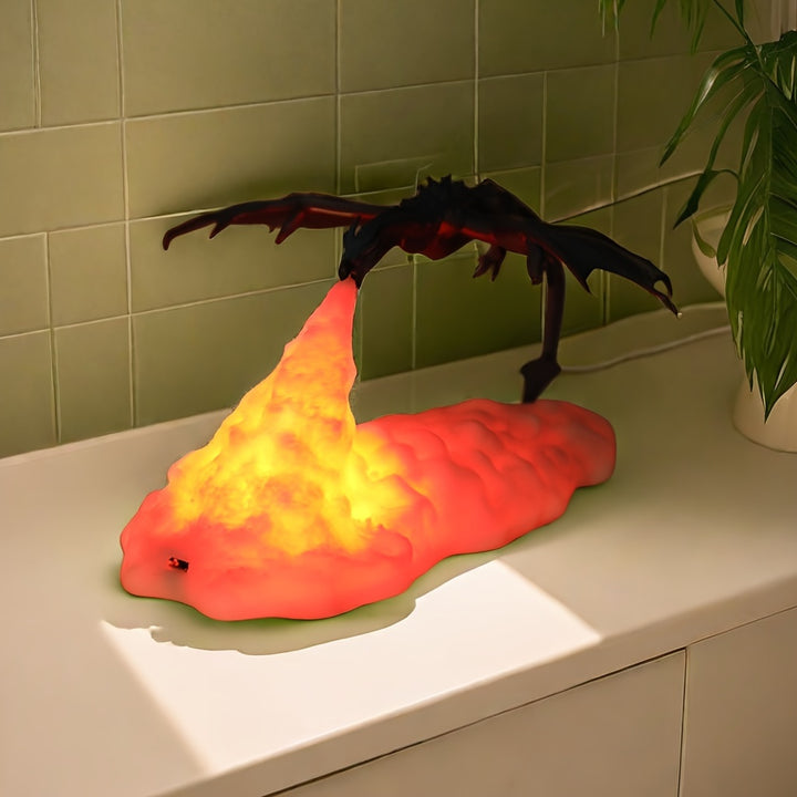 1pc Lampes Dragon de Feu, Lampes Dragon Volcan 3D Imprimées, Lumière de Nuit Lune, Lampe de Bureau Pour Chambre Bureau, Lumières de Nuit 3D Imprimées, Lumières d'Ambiance