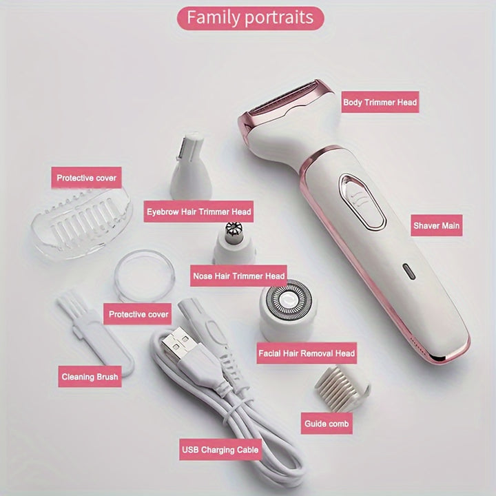 4in 1 Women's Electric Hair Remover/Women's Multi-Function Electric Hair Remover Set/Women's Bikini Trimmer/USB Rechargeable/Hair Remover for Eyebrows, Nose, Face, Legs, / Portable, Gentle, Women's Gift, Mother's Day Gift
