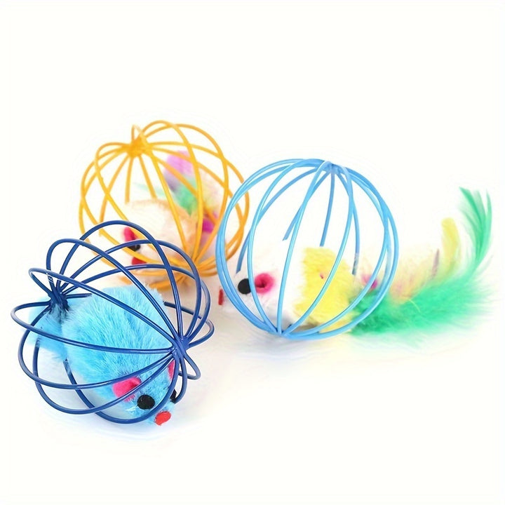 Amusing, Interactive Cat Toy with Real Feather Tail - Cage Mouse Teaser for Endless Fun, Durable Fabric Material Cat Interactive Toys