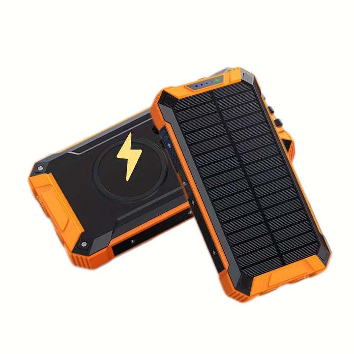 Cargador portátil USB banco de energía solar para teléfonos celulares, batería externa de respaldo para camping, salida de doble puerto USB de 5V, 2 luces LED linterna con puntero