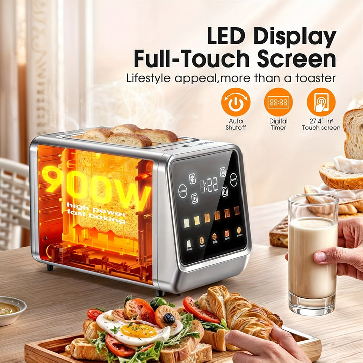 Toaster 2 Slice Digital Touch Screen Stainless Toaster with 5 Bread Selection 7 Shade Setting and Bagel/Defrost/Cancel/Reheat Function 1.5 IN 2 Slice Smart Toaster with Removable Crumb Tray