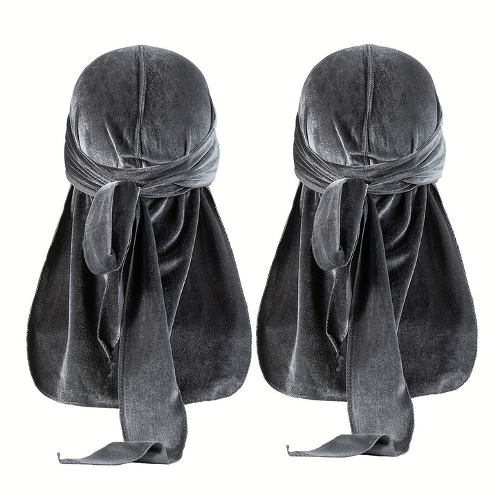 Durags en velours pour hommes - Longue queue, brillant, bonnet pour cheveux stylés