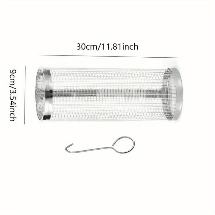 [Stainless Steel BBQ Basket] Durable Stainless Steel 1pc BBQ Grill Basket - Multipurpose Outdoor Cooking Net for Camping, Picnic, BBQ Grill Rack with Handle