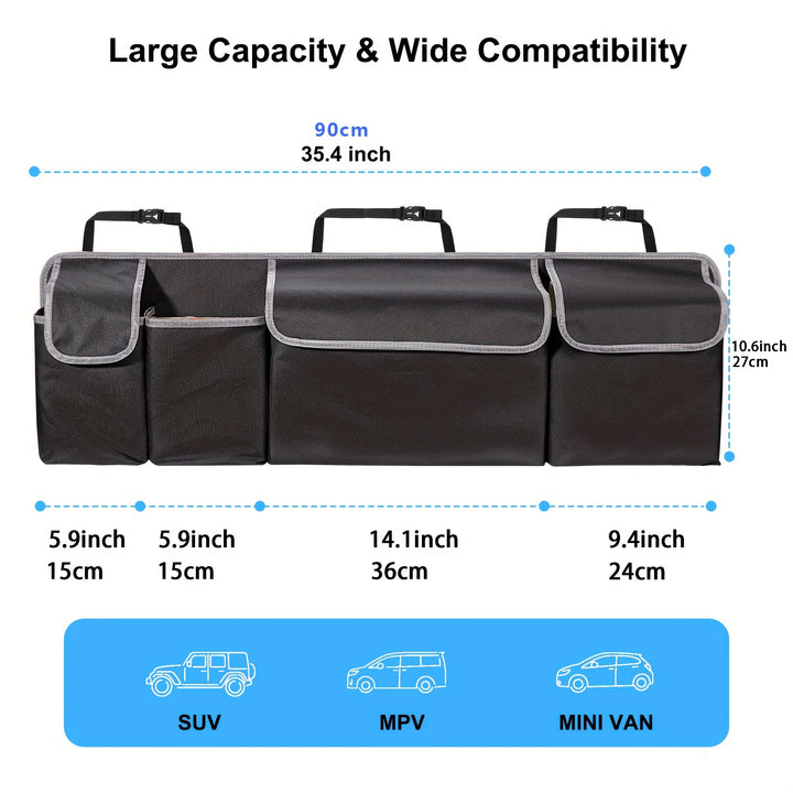 Large Capacity 600D Oxford Fabric Car Seat Back Organizer, Universal Fit - Multiple Pockets - Vehicle Storage Solution, Polyester Fiber Material