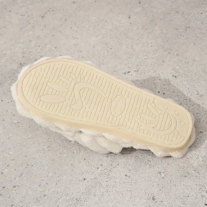 Comfortable Women's Solid Color Open Toe Cross Strap Home Slippers, Bedroom Shoes