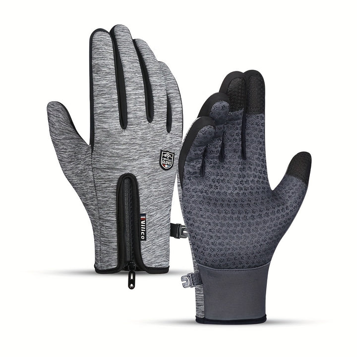 Warm Touchscreen-Friendly Vilico Winter Cycling Gloves - Windproof Polyester Ski & Bike Gloves with Zipper Closure and Adjustable Strap, Available in Black, Charcoal, and Blue