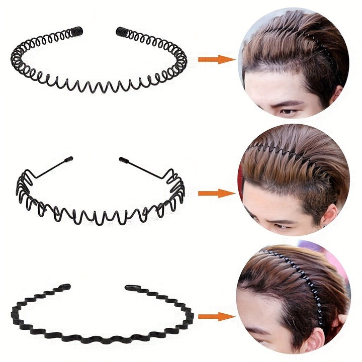 Metal Hair Band For Men Headband Women Hair Bands Men Unisex Black Wavy Spring Outdoor Sports Headbands For Men's Hair Band Hoop Clips Women Accessories Simple Elastic Non Slip Head Band Headwear, Ideal choice for Gifts