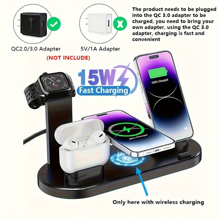 Wireless Charging Station, 3in 1 Wireless Charger Stand, Multi Fast Wireless Charging Dock for iPhone Multiple Devices for iPhone 16/ 15/ 14/ 13/ 12/11/ Pro/ Max/ X/ XS/ XR, for Airpods 3/ 2/ Pro, for Samsung S23 Ultra S22/ S