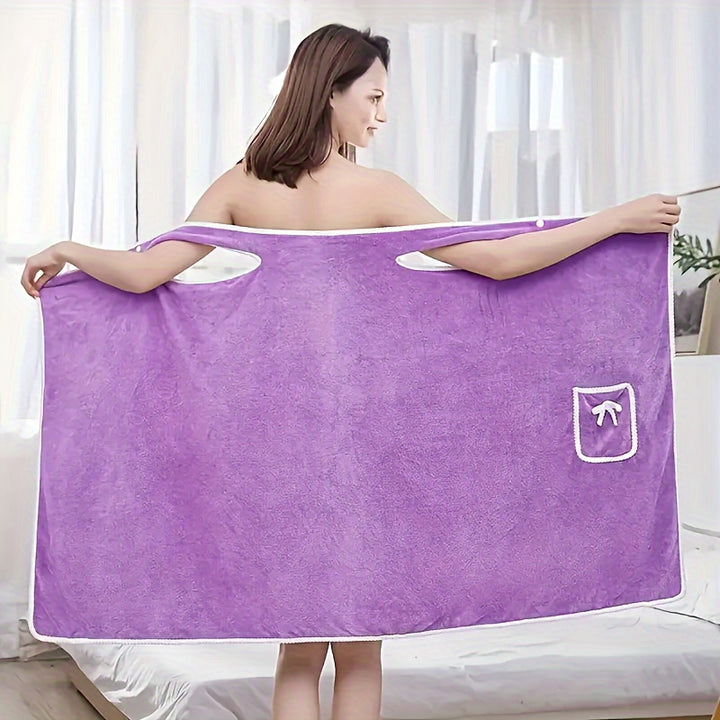 1 pièce Serviette de bain portable, Jupe de bain en velours corail épaissi avec nœud papillon pour adultes, Serviette de bain à absorption d'eau et séchage rapide, Fournitures de bain, Kilt de sauna, Enveloppement de spa pour femmes