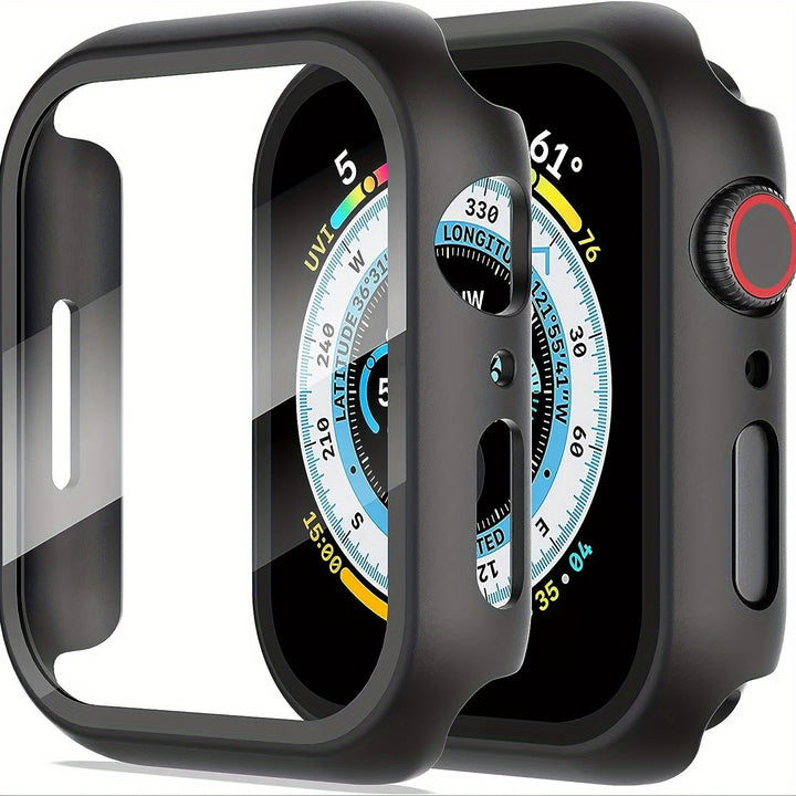Coque en PC dur ultra-mince et cristal clair avec protecteur d'écran en verre trempé HD pour Apple Watch Series Ultra/10/9/8/7/6/5/4/SE - Bumper à couverture complète résistant aux rayures