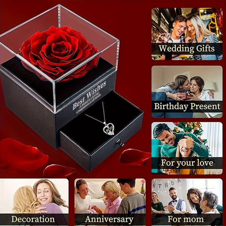 Hollow Heart MOM Design Pendant Necklace With Exquisite Soap Rose Gift Box Elegant Style Gift For Mother