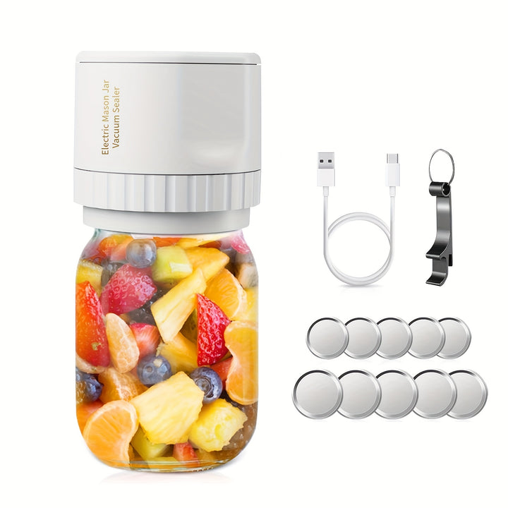 Scelleuse à vide électrique sans fil - 1 ensemble de scelleuse à vide pour bocaux Mason - S'adapte aux bocaux Mason à large ouverture et à ouverture régulière - Scelleuse à vide pour la conservation des aliments et la fermentation