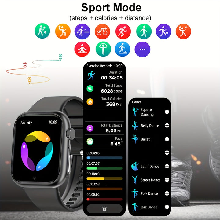 Chic Women's Smartwatch with Call & Text - 1.83" HD Touchscreen, Wireless Connectivity, Silicone Band, Fashionable Square Design for Android & for iPhone